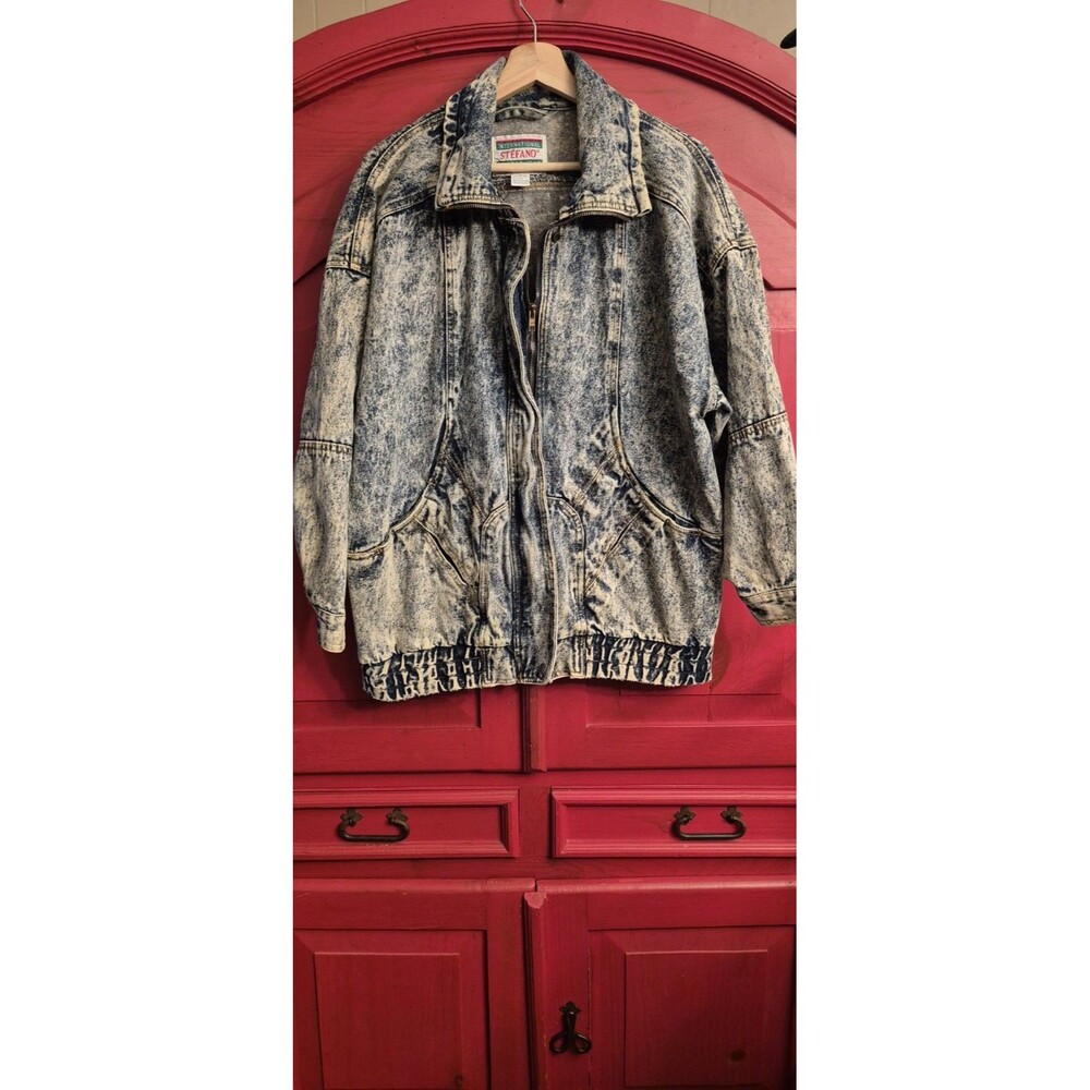 Vtg Stefano Large International Sportswear Acid Wash Denim Jacket  Awesome RARE